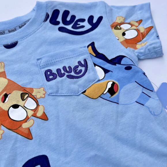 Bluey Bingo Two Piece Set Short Sleeve Shirt and Shorts Clear Sky Size 12M NWT - Picture 3 of 8